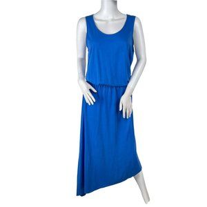 Fresh Produce Aria Blue Asymmetrical Sleeveless Blouson Ruched Waist Dress M